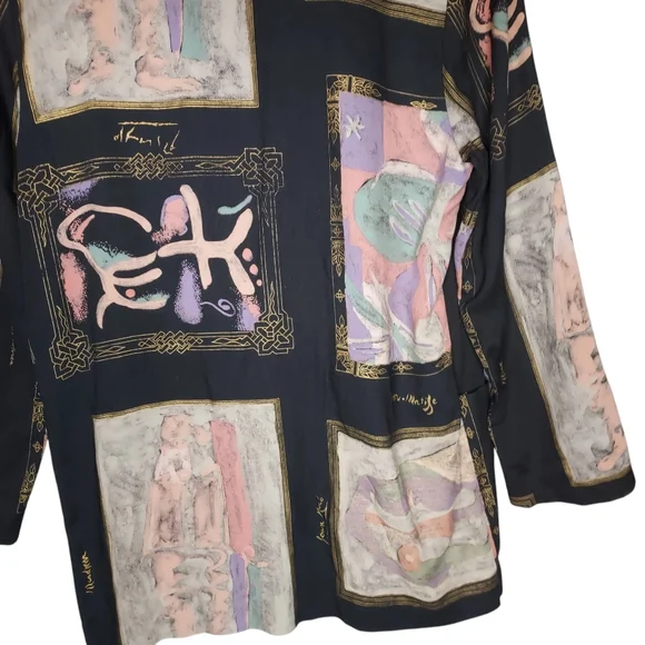 VTG USA Women L Boxy Lagenlook Art to Wear Light 80's Kimono Blazer - Picture 6 of 8